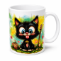Preview: Tasse schwarze Katze mit Zaunpfahl