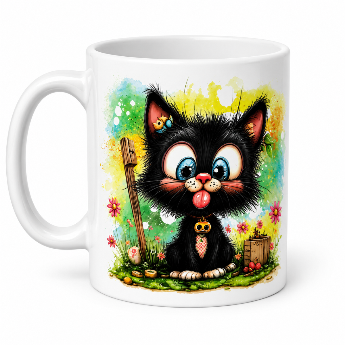 Preview: Tasse schwarze Katze mit Zaunpfahl