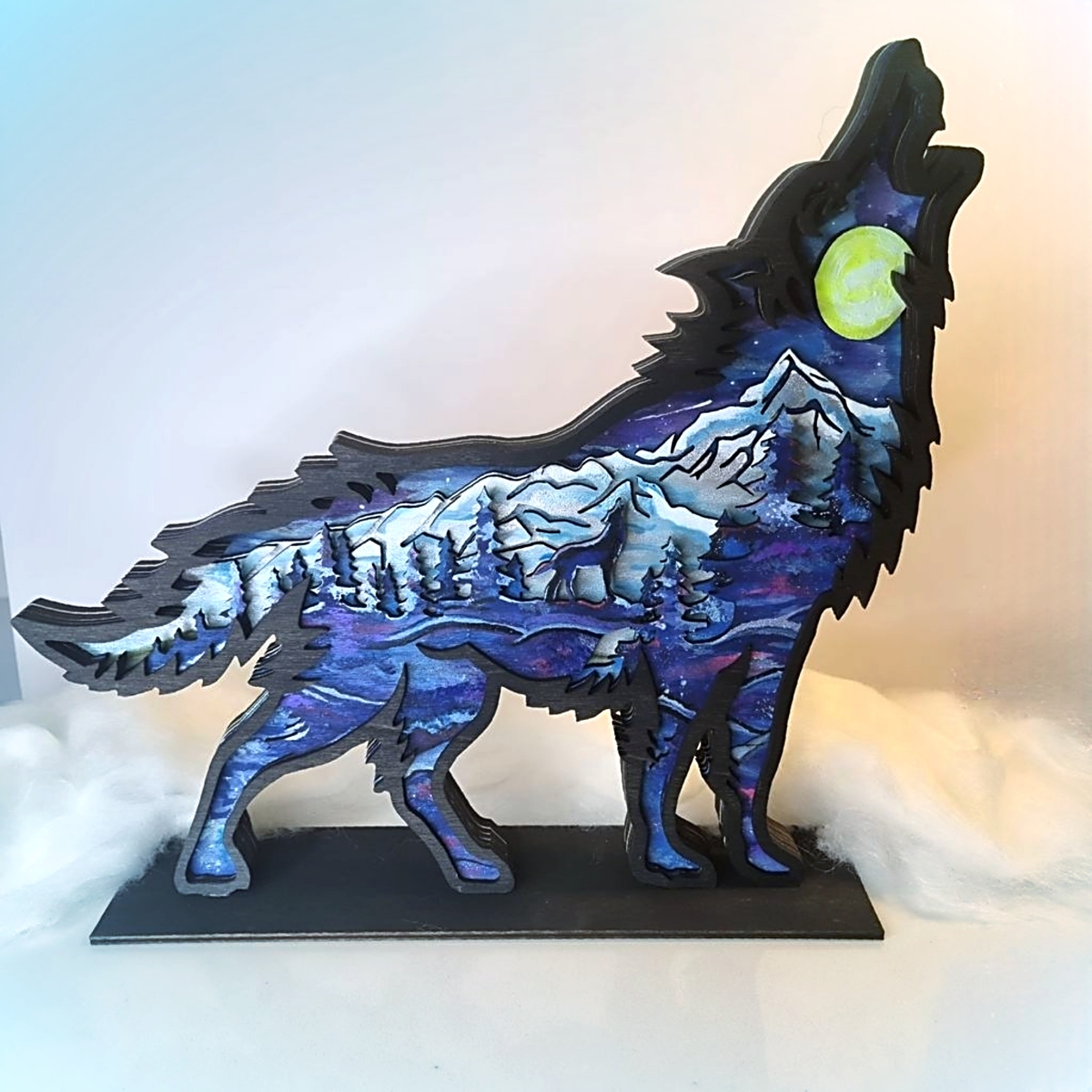 Holzfigur heulender Wolf Unikat