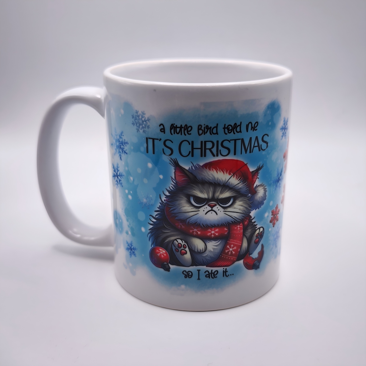 Weihnachts-Tasse Katze Bird